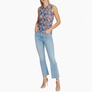 New Veronica Beard $298.00 Tazmin Ruched Floral Mesh Top Size 10